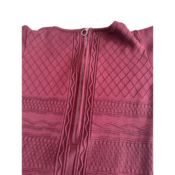 Bohme Knit Textured Burgundy Dress With Ruffle Trim & Puff Sleeves .Size L - Picture 8 of 10